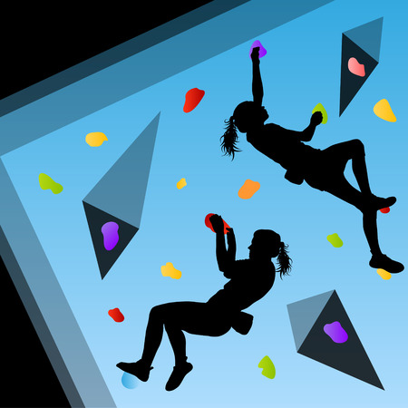 Children rock climber sport athletes climbing wall in abstract silhouettes background illustration vectorのイラスト素材