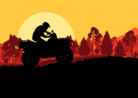 All terrain vehicle quad motorbike rider in wild nature background illustration vectorのイラスト素材