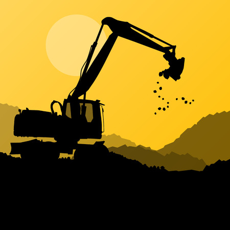 Excavator digger in action vector background concept for posterのイラスト素材