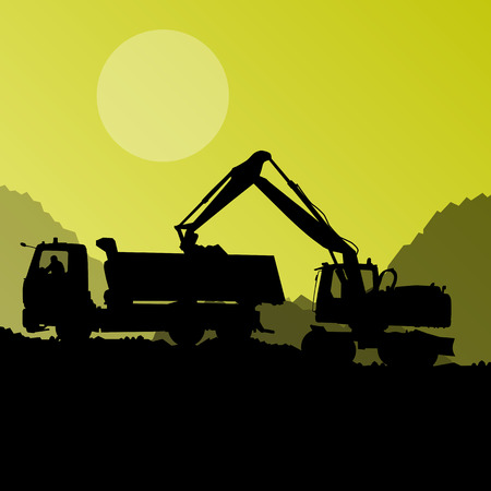 Excavator digger in action vector background concept for posterのイラスト素材