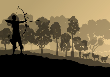 Active archery sport silhouette background vector in natureのイラスト素材