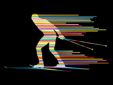 Cross country skiing vector background concept man made of stripesのイラスト素材