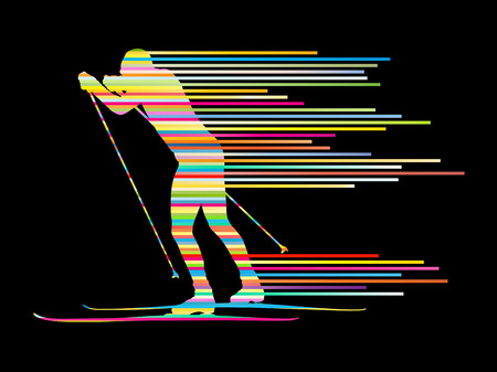 Cross country skiing vector background concept man made of stripesのイラスト素材
