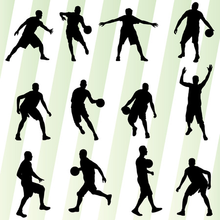 Man basketball vector background silhouette set for posterのイラスト素材