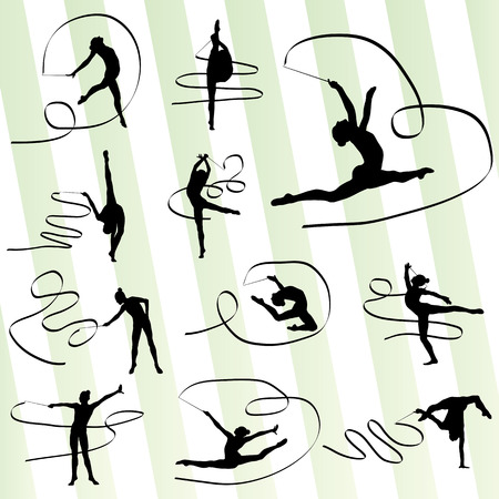 Art gymnastics with ribbon vector background set for posterのイラスト素材
