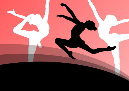 Active young girl gymnasts silhouettes in acrobatics abstract background illustration vectorのイラスト素材