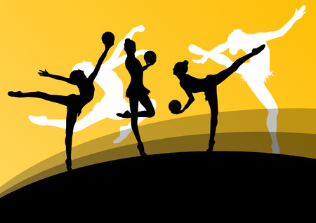 Active young girl gymnasts silhouettes in acrobatics ball abstract background illustration vectorのイラスト素材