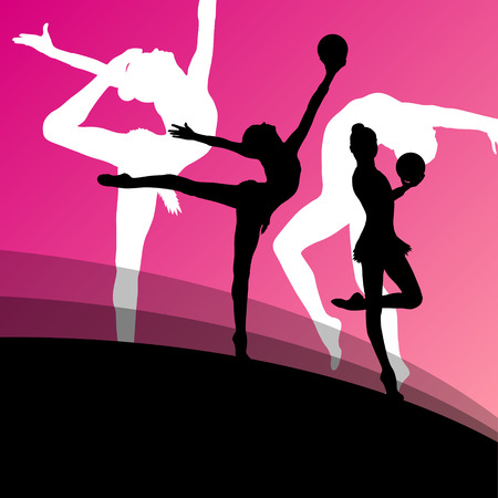 Active young girl gymnasts silhouettes in acrobatics ball abstract background illustration vectorのイラスト素材
