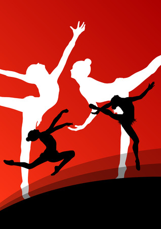 Active young girl gymnasts silhouettes in acrobatics abstract background illustration vectorのイラスト素材