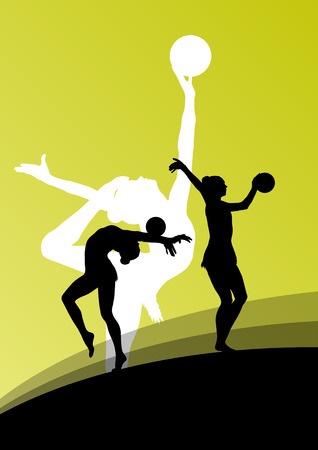 Active young girl gymnasts silhouettes in acrobatics ball abstract background illustration vectorのイラスト素材