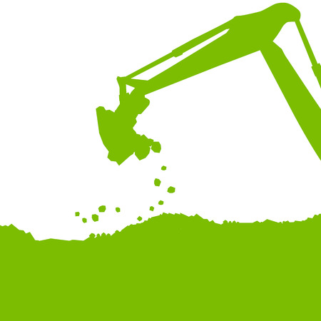 Excavator loader tractor digging at industrial construction site vector backgroundのイラスト素材