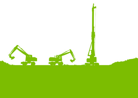 Excavator loader tractor digging at industrial construction site vector backgroundのイラスト素材