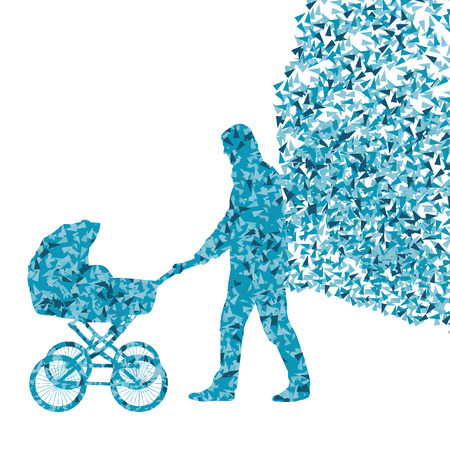 Dad with baby carriage vector background concept made of fragmentsのイラスト素材