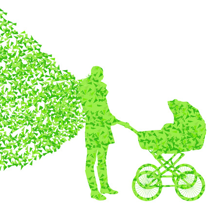 Mother with baby carriage vector background concept made of fragmentsのイラスト素材