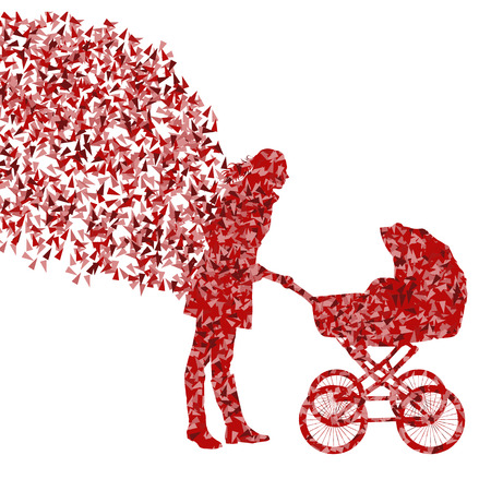 Mother with baby carriage vector background concept made of fragmentsのイラスト素材