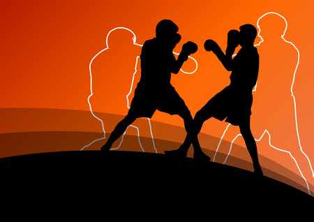 Boxing active young men box sport silhouettes abstract background illustration vectorのイラスト素材