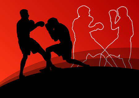 Boxing active young men box sport silhouettes abstract background illustration vectorのイラスト素材