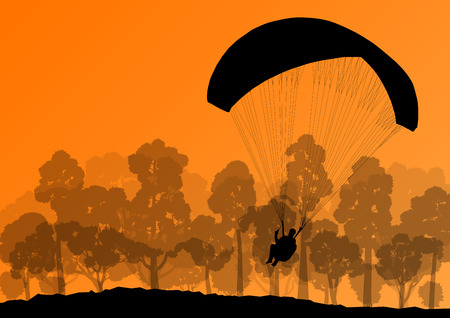 Paragliding active sport background landscape concept vector for posterのイラスト素材