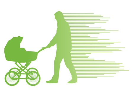 Dad with baby carriage vector background concept for posterのイラスト素材