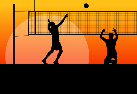 Active young men volleyball player sport silhouettes in abstract background illustrationのイラスト素材