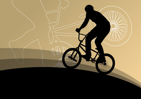 Extreme cyclists bicycle riders active children sport silhouettes vector background illustrationのイラスト素材
