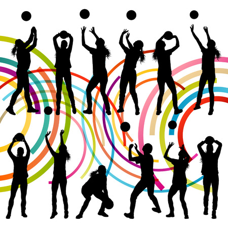 Active young women volleyball player sport silhouettes in abstract color background illustration vectorのイラスト素材