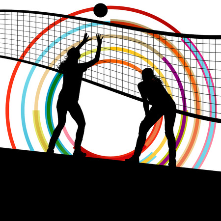 Active young women volleyball player sport silhouettes in abstract color background illustration vectorのイラスト素材