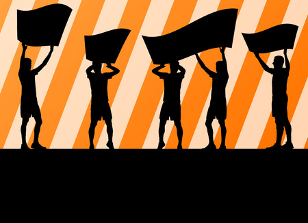 Protesters angry people crowd with posters and flags in abstract riot landscape background illustrationのイラスト素材