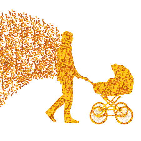 Dad with baby carriage vector background concept made of fragmentsのイラスト素材