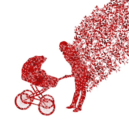 Mother with baby carriage vector background concept made of fragmentsのイラスト素材