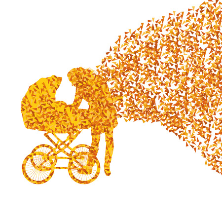 Mother with baby carriage vector background concept made of fragmentsのイラスト素材