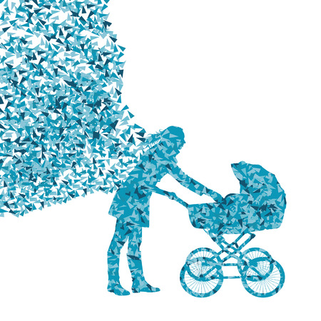 Mother with baby carriage vector background concept made of fragmentsのイラスト素材