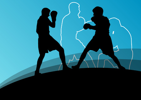 Boxing active young men box sport silhouettes abstract background illustration vectorのイラスト素材