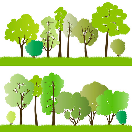 Forest trees silhouettes illustration collection background vector for posterのイラスト素材
