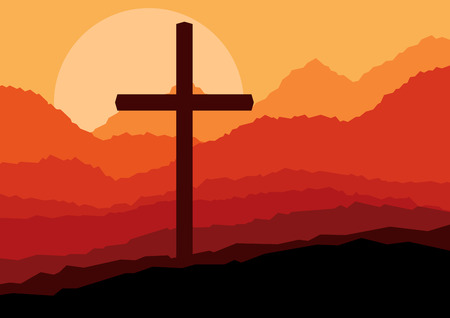 Cross and nature landscape vector concept background for posterのイラスト素材