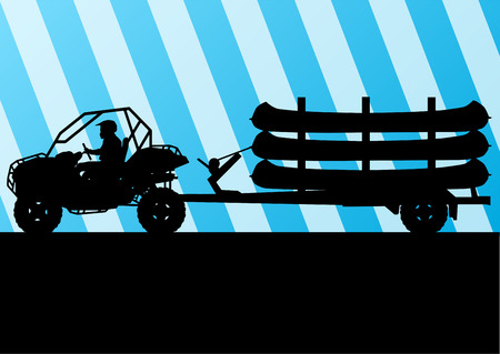 Yacht boat trailer vector background landscape with all terrain vehicle for posterのイラスト素材