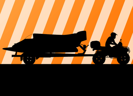 Yacht boat trailer vector background landscape with all terrain vehicle for posterのイラスト素材