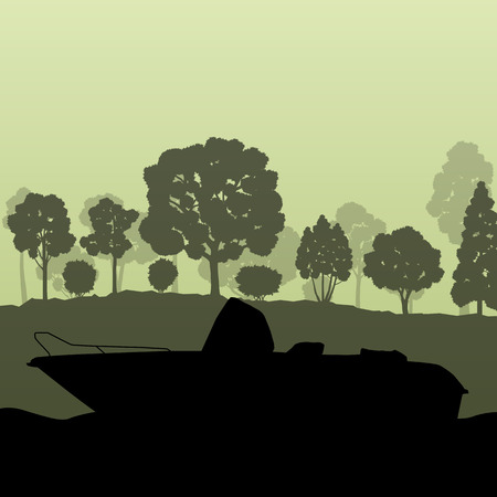 Yacht boat vector background landscape vector with sea coast and trees for posterのイラスト素材