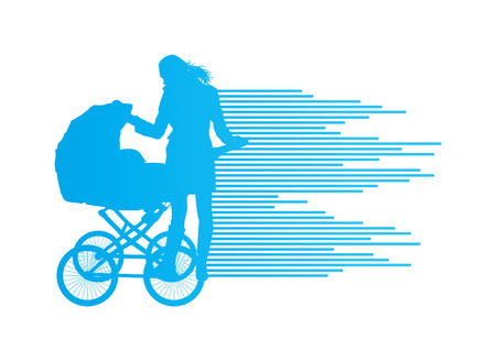 Mother with baby carriage vector background concept for posterのイラスト素材