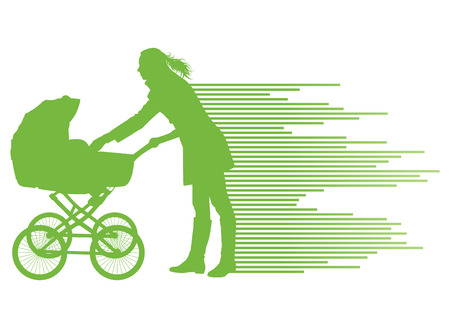 Mother with baby carriage vector background concept for posterのイラスト素材