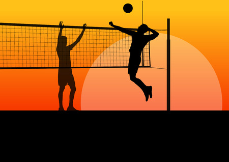 Active young men volleyball player sport silhouettes in abstract background illustrationのイラスト素材