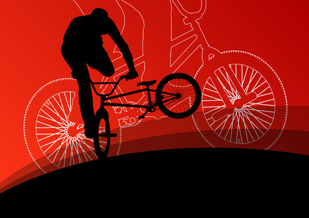 Extreme cyclists bicycle riders active children sport silhouettes vector background illustrationのイラスト素材