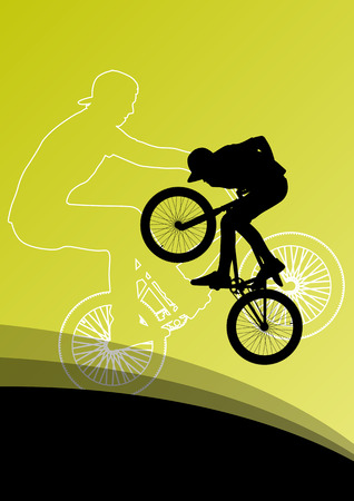 Extreme cyclists bicycle riders active children sport silhouettes vector background illustrationのイラスト素材
