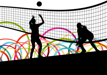 Active young women volleyball player sport silhouettes in abstract color background illustration vectorのイラスト素材