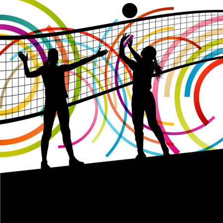 Active young women volleyball player sport silhouettes in abstract color background illustration vectorのイラスト素材