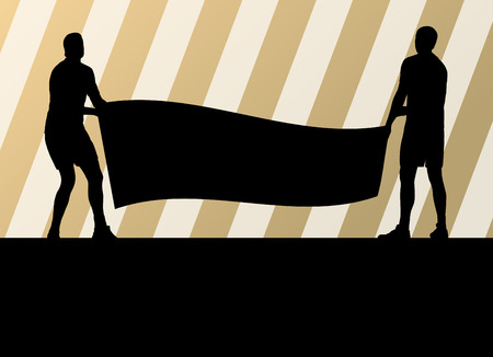 Protesters angry people crowd with posters and flags in abstract riot landscape background illustrationのイラスト素材