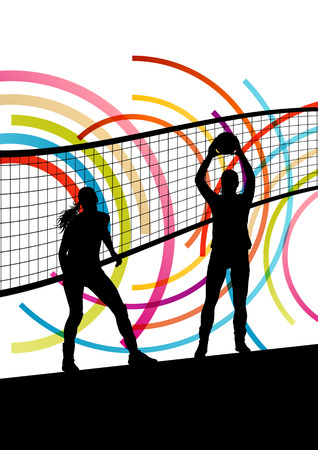 Active young women volleyball player sport silhouettes in abstract color background illustration vectorのイラスト素材