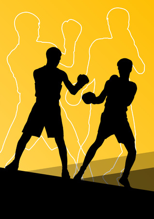Boxing active young men box sport silhouettes abstract background illustration vectorのイラスト素材