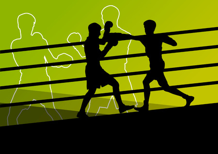 Boxing active young men box sport silhouettes abstract background illustration vectorのイラスト素材