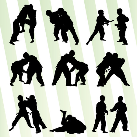 Judo fight boy set vector background concept for posterのイラスト素材